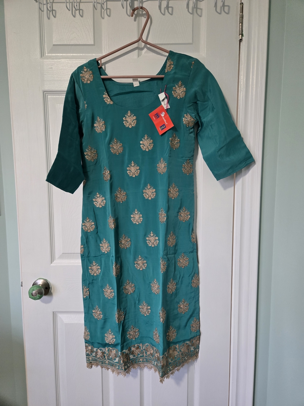 Embroidered Teal Salwar Churidar Kameez